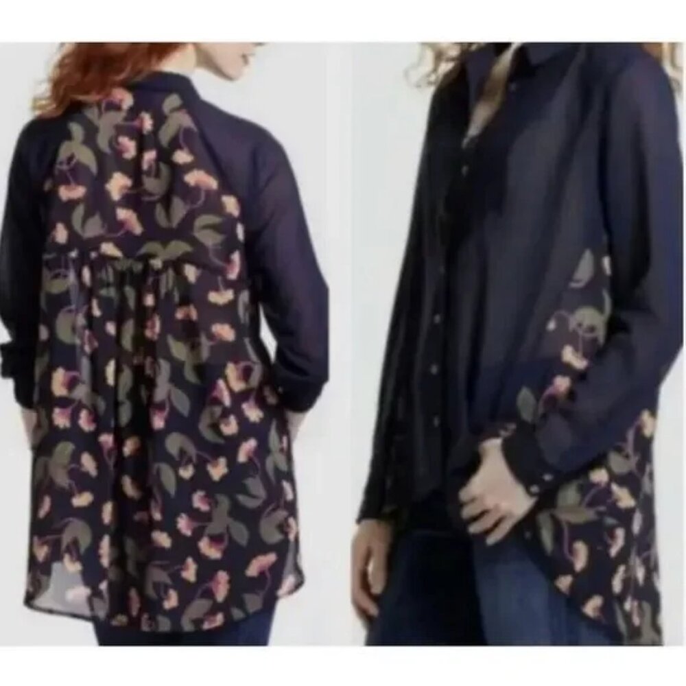 Anthropologie MAEVE Ira Tunic Blouse in Navy Floral